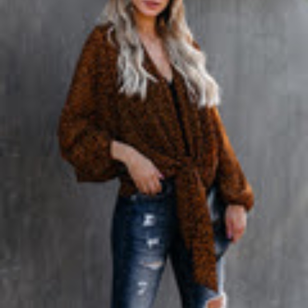 * VICI BRAIDON PRINTED SHIMMER TIE TOP COVERUP - Brown